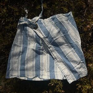 Free people blue and white stopped mini skirt in linen and cotton